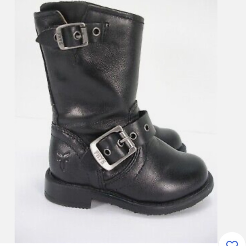 FRYE 97510 ENGINEER PULL ON SIDE ZIP BLACK LEATHER BOOTS KIDS